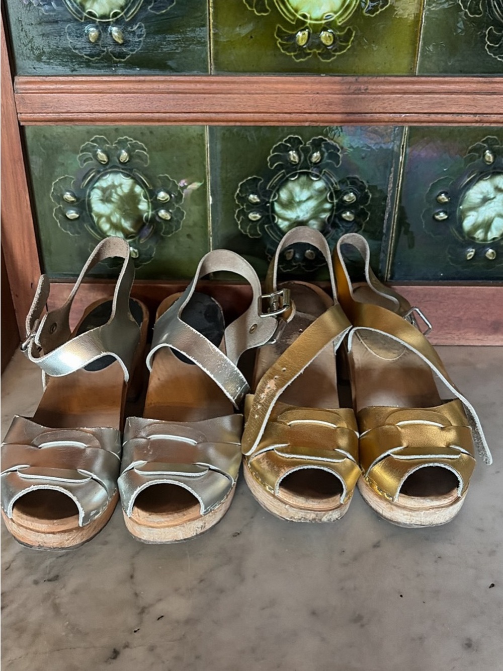 Lotta From Stockholm Metallic Gold and Silver wood clogs